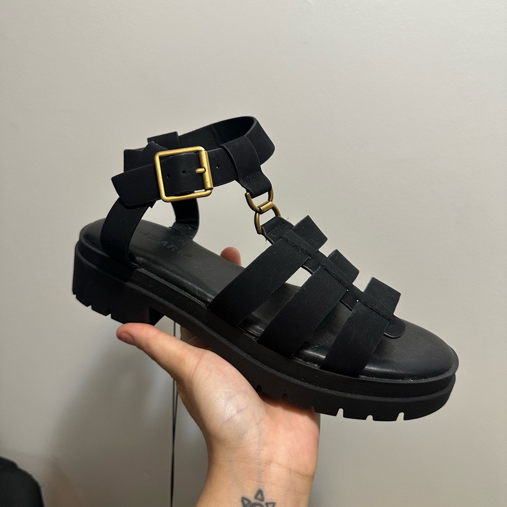 Black Sandals with Gold Buckle
